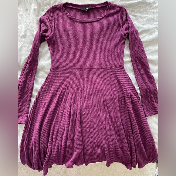 Fit and Fair Mauve Purple Ribbed Knit Long Sleeve Skater Dress (SHORT) - Picture 1 of 1